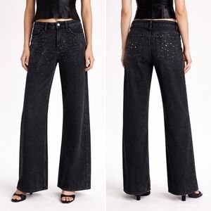 Zara Z1975 Loose Wide Leg Beaded Crystal Jeans Black Size 8